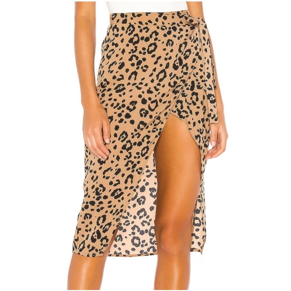 Lovers + Friends Leopard Print Wrap Midi Skirt Tan Animal Print XS NEW